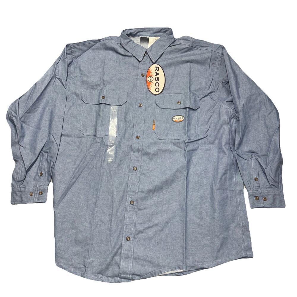 RASCO FR Flame Resistant Chambray Work Shirt 3XL Button Up Blue